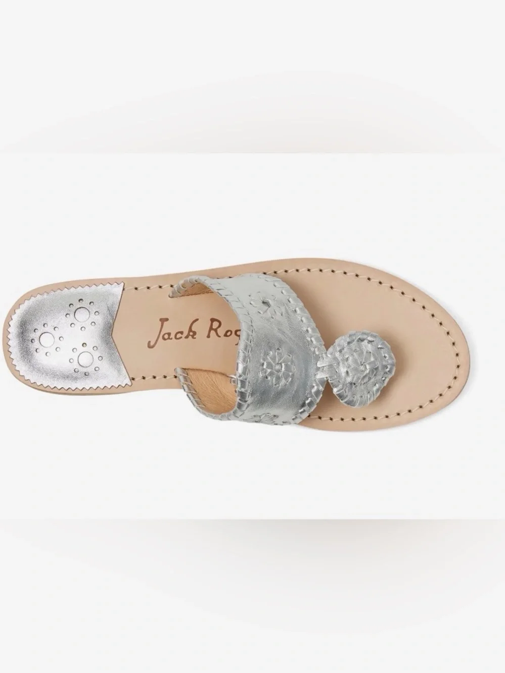 Jack Rogers Palm Beach Silver Leather  Thong Sandals, Size 7, NWOT